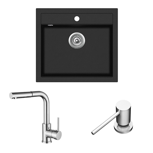 Helika Quadro SQQ100W black metallic sudoper + Helika Modus black metallic slavina