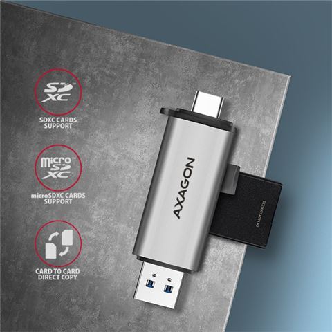 AXAGON CRE-SAC External USB 3.2 Gen1 Type-C+Type-A 2-slot SD/microSD