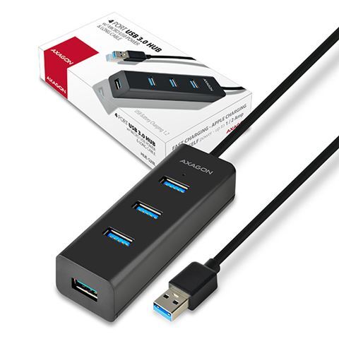 AXAGON USB HUB, 4x USB3.0, MicroUSB Charging, 1.2m (HUE-S2BL)