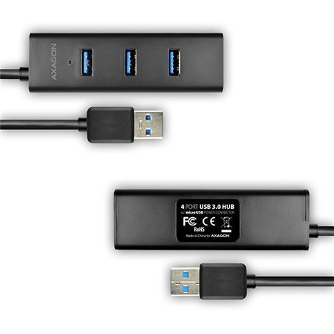 AXAGON USB HUB, 4x USB3.0, MicroUSB Charging, 1.2m (HUE-S2BL)
