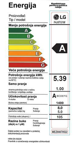 LG perilica sušilica rublja F4J6TG1W 8/5