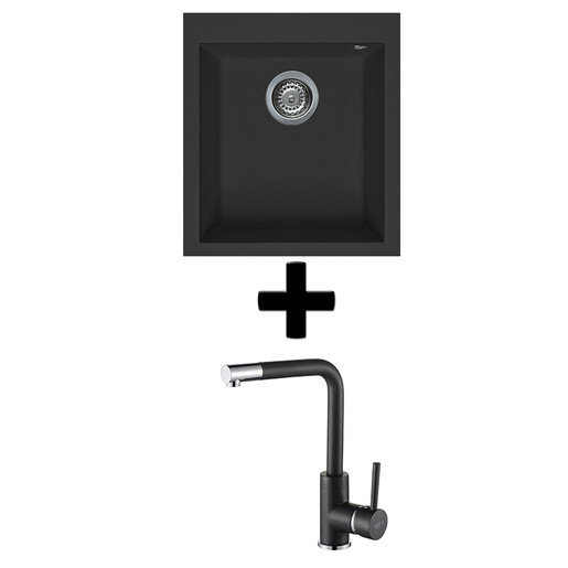 Elleci Quadra 100 sudoper + Helika Forte nero slavina