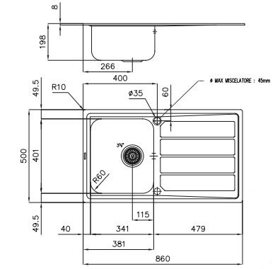 Foster Elettra 5186 062 STD lijevi sudoper