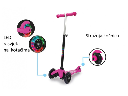 Jamara romobil za djecu, 3 kotača, svjetla na kotačima, rozi