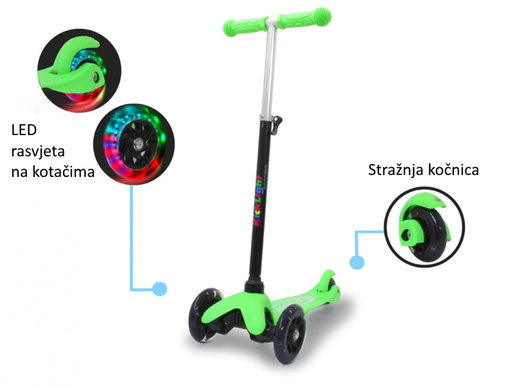 Jamara romobil za djecu, 3 kotača, svjetla na kotačima, zeleni