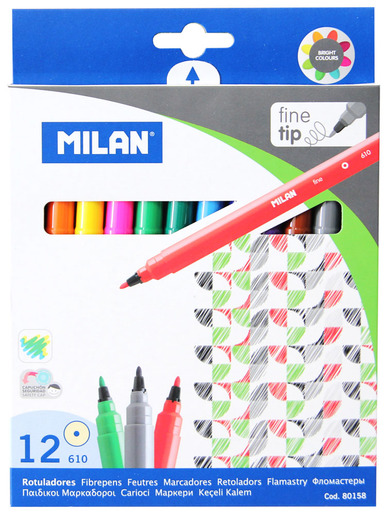 Flomasteri, MILAN, tanki vrh, 12 boja