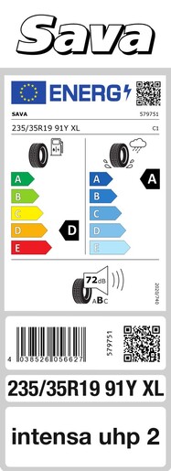 Sava 235/35R19 91Y Intensa UHP 2 XL TL, Pot: E,Pri: A,Buka: 72 dB