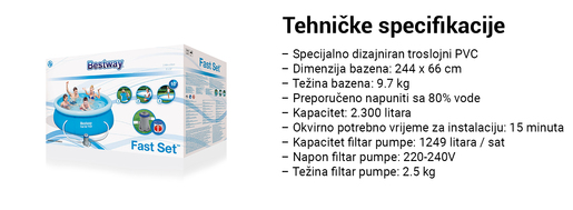 BESTWAY bazen sa filter pumpom - 244 x 66 cm