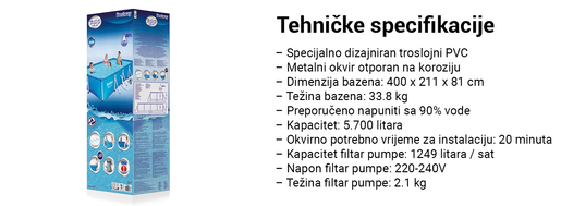 BESTWAY montažni bazen s filtar pumpom (400 x 211 x 81 cm)