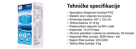 BESTWAY montažni bazen s filter pumpom i ljestvama - 457 x 122 cm