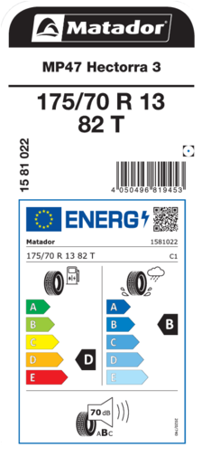 Matador 175/70R13 82T MP47 HECTORRA 3 TL, Pot: E, Pri: B, Buka: 70 dB