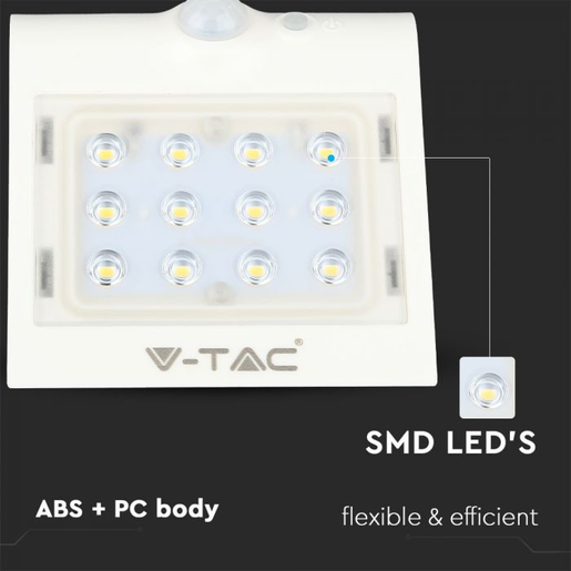 V-TAC 1.5W LED solarna zidna lampa sa senzorom 4000K bijela/crna