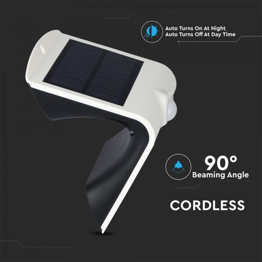 V-TAC 1.5W LED solarna zidna lampa sa senzorom 4000K bijela/crna