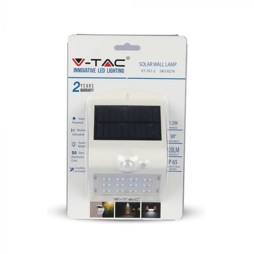 V-TAC 1.5W LED solarna zidna lampa sa senzorom 4000K bijela/crna