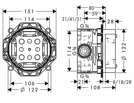 HANSGROHE I BOX 01800 podžbukno tijelo za termostatske miješalice