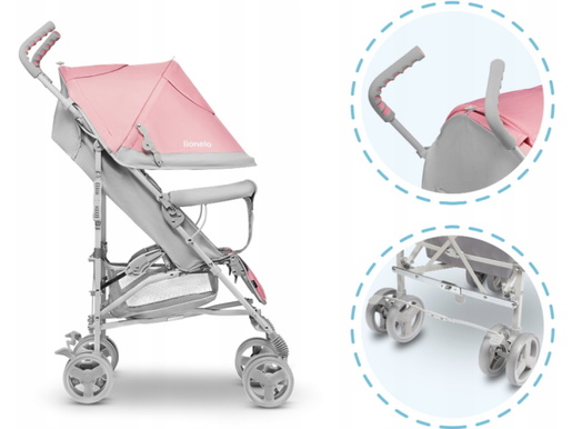 Lionelo dječja kolica ELIA roza + zaštita od kiše, komaraca, prekrivač za noge