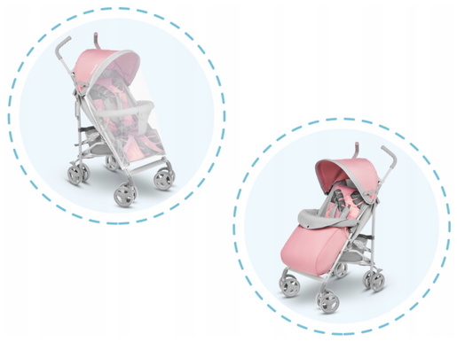 Lionelo dječja kolica ELIA roza + zaštita od kiše, komaraca, prekrivač za noge