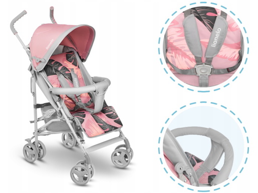 Lionelo dječja kolica ELIA roza + zaštita od kiše, komaraca, prekrivač za noge