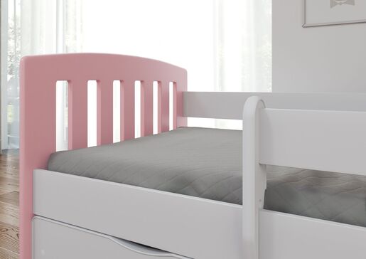 Drveni dječji krevet Classic s ladicom 180*80 cm - svijetlo rozi