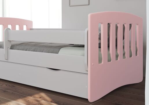 Drveni dječji krevet Classic s ladicom 180*80 cm - svijetlo rozi