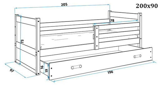Drveni dječji krevet Rico 200*90 cm - bijeli