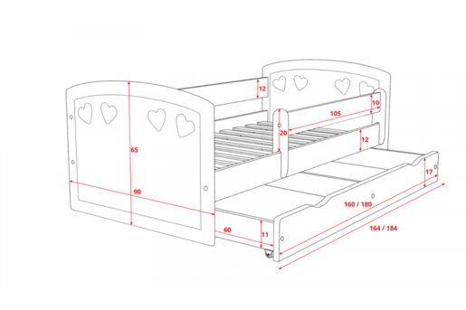 Drveni dječji krevet Julia s ladicom 180*80 cm - rozi