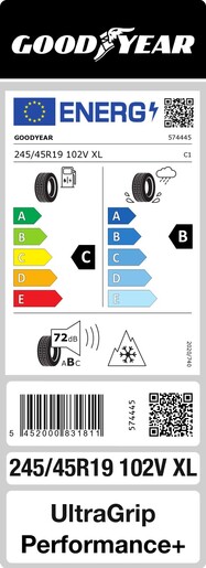 Goodyear 245/45R19 102V UltraGrip Performance+ XL FP TL, Pot: C, Pri: B, Buka: 72 dB