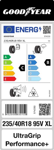 Goodyear 235/40R18 95V UltraGrip Performance+ XL FP TL, Pot: C, Pri: B, Buka: 72 dB