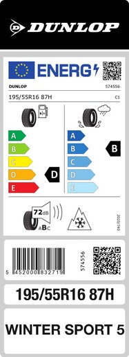 Dunlop 195/55R16 87H Winter Sport 5 TL, Pot: E, Pri: B, Buka: 72 dB