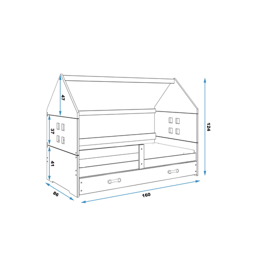 Drveni dječji krevet s klasičnom ladicom DOMI, bijeli 160×80, roza ladica
