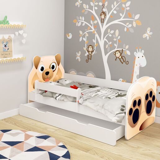 Dječji krevet ACMA Animals, bočna bijela + ladica 160x80 04 Pas