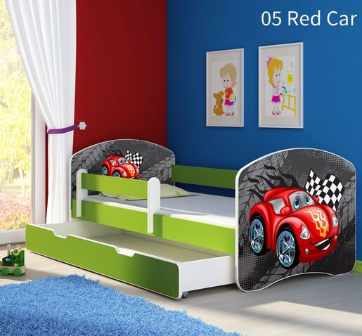 Dječji krevet ACMA s motivom, bočna zelena + ladica   180x80 05 Red Car
