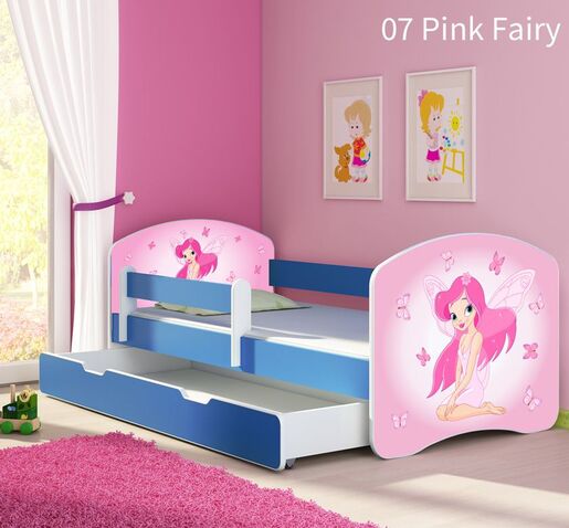 Dječji krevet ACMA s motivom, bočna plava + ladica 140x70 07 Pink Fairy