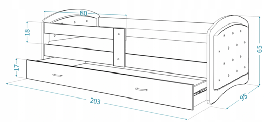 Dječji tapicirani krevet MEGI gumbi - rozi - 200*90