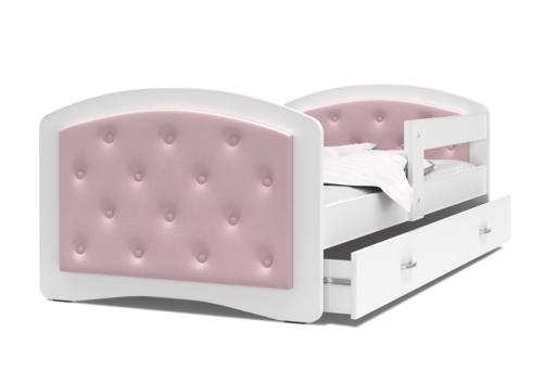Dječji tapicirani krevet MEGI gumbi - rozi - 160*80
