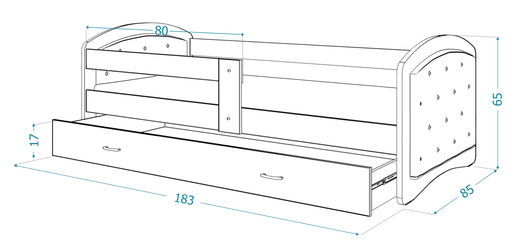 Dječji tapicirani krevet MEGI gumbi - rozi - 180*80