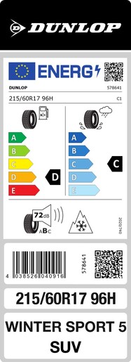 Dunlop 215/60R17 96H Winter Sport 5 SUV TL, Pot: E, Pri: C, Buka: 72 db