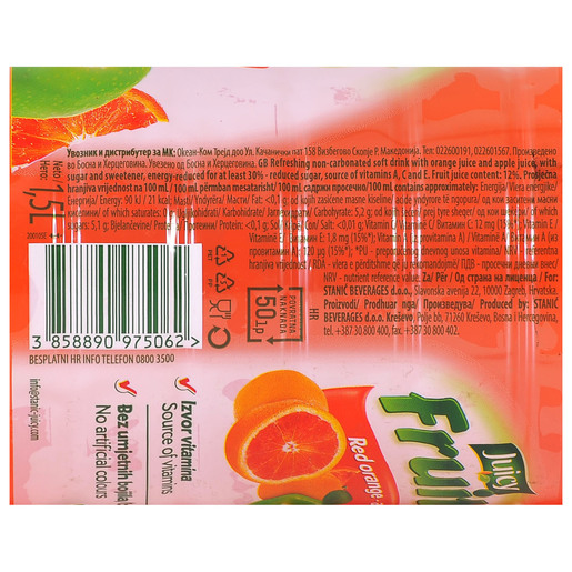 Juicy fruits crvena naranča, jabuka ACE 1,5 l