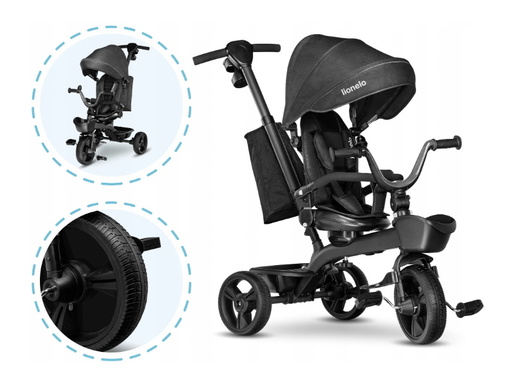 Lionelo tricikl Kori, 2 u 1, okvir od magnezija, sivi