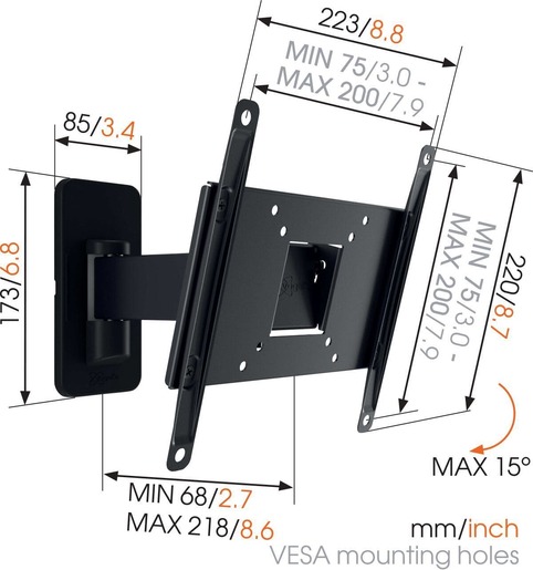 Vogel's zidni nosač, nagibni sa zglobom, MA2030, (19-40"/15kg/200x200)
