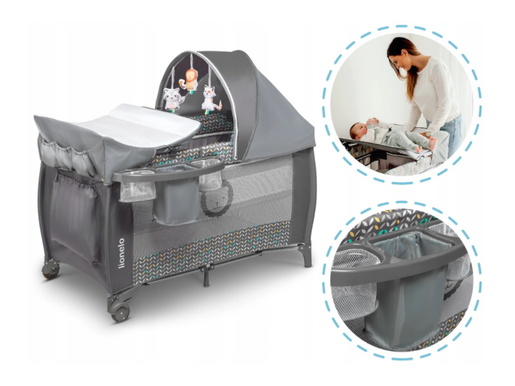 Lionelo dječji prijenosni krevetić Sven PLUS, siva-scandi, 5g JAMSTVA