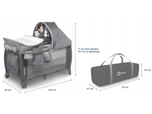 Lionelo dječji prijenosni krevetić Sven PLUS, siva-scandi, 5g JAMSTVA