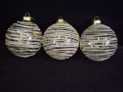 Dekorirane staklene kuglice 8cm/3kom - prozirna s detaljima