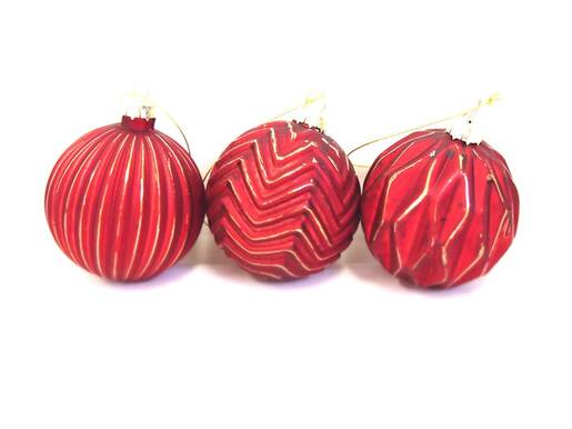 Dekorirane staklene kuglice 8cm/3kom - crvena s detaljima