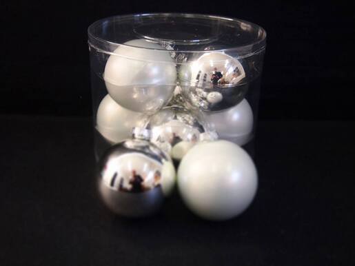 Staklene kuglice 8 cm/8kom - srebrna / bijela S/M