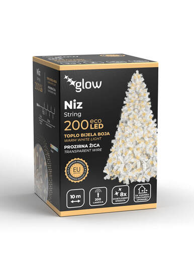 200 LED žaruljica TOPLO BIJELE - 10 metara - Prozirna žica - IP 44