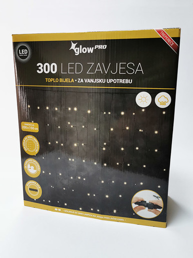 300 LED ZAVJESA - Gumena žica  - TOPLO BIJELA BOJA
