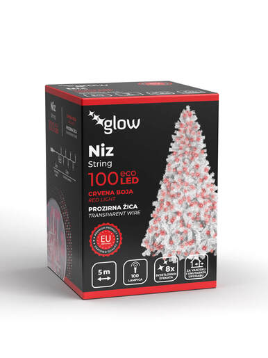 100 LED žaruljica CRVENE - 5 metara - Prozirna žica - IP 44