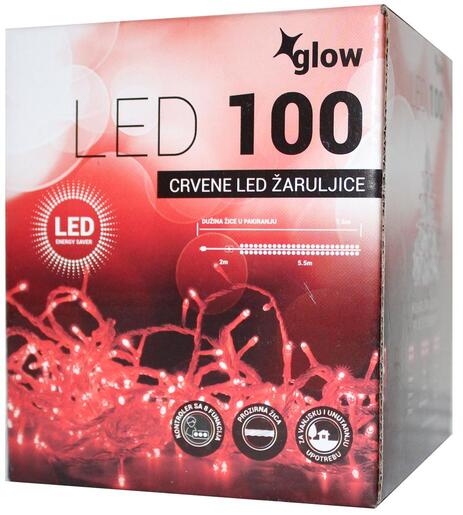 100 LED žaruljica CRVENE - 5 metara - Prozirna žica - IP 44