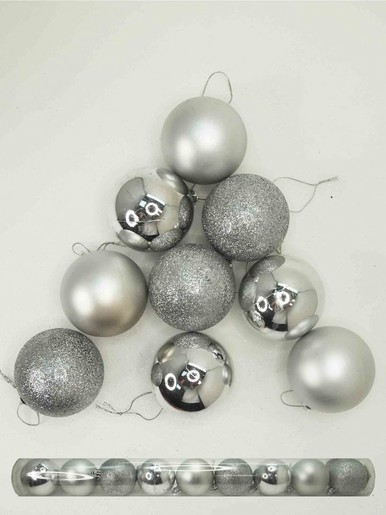 Plastična kuglica - Srebrna 6 cm - 9 kom